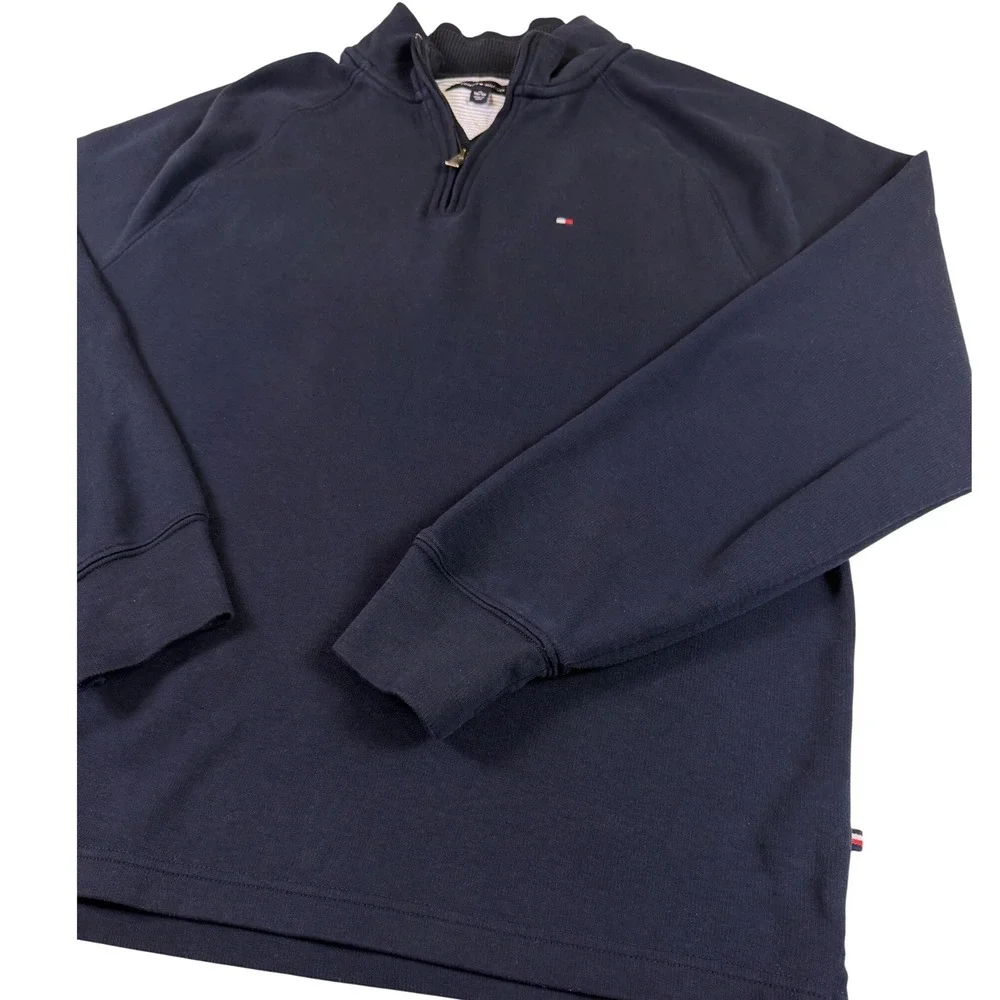 Tommy Hilfiger Mens XL Navy Blue Quarter Zip Pullover Cotton Blend Sweater